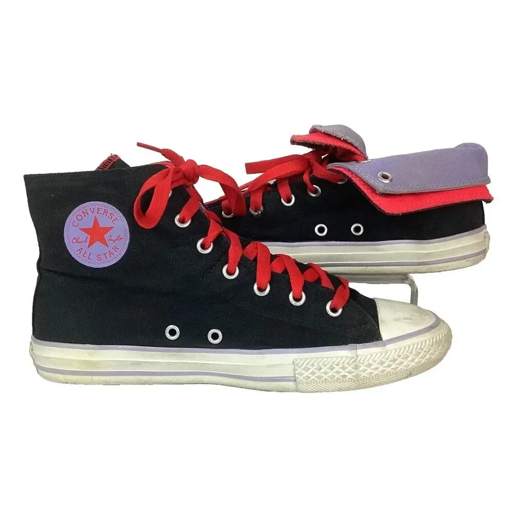 Converse CTAS Double-Tongue Junior's Sz 5 Black & Purple High Tops 642889F